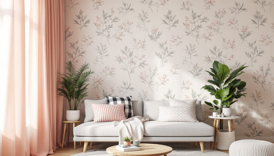 A photograph of a beautifully decorated room featuring peel and stick wallpaper