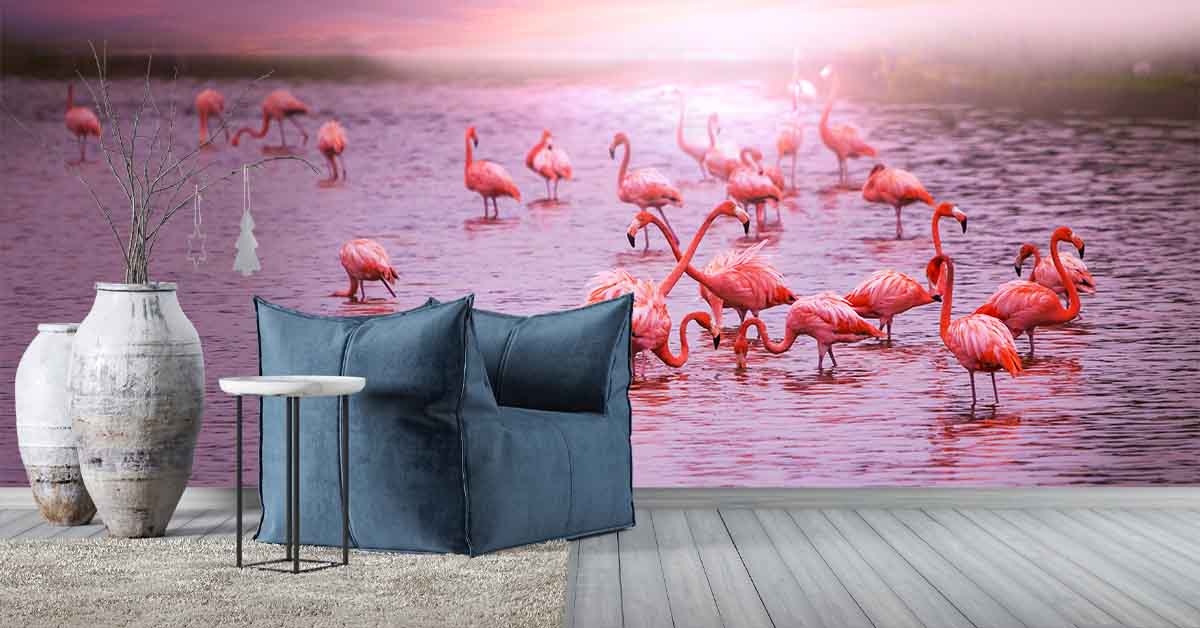 Flamingos on photo wallpaper