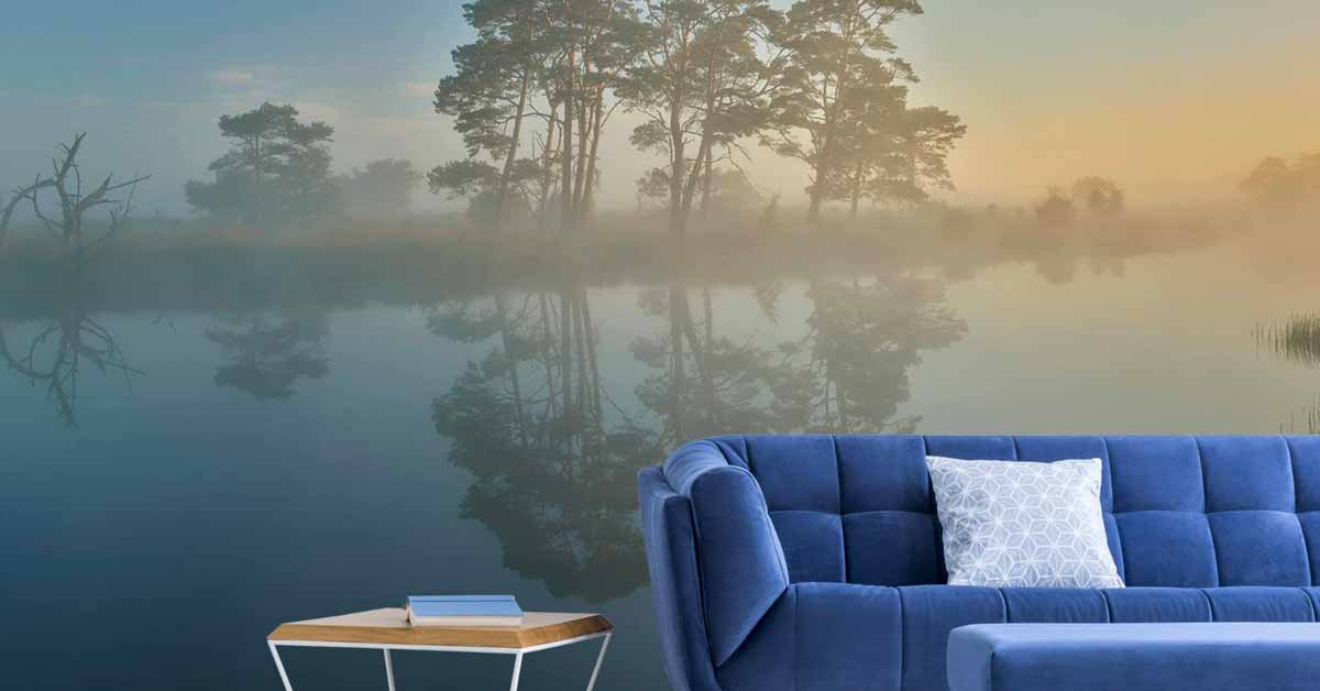 Wall mural with misty landscapes