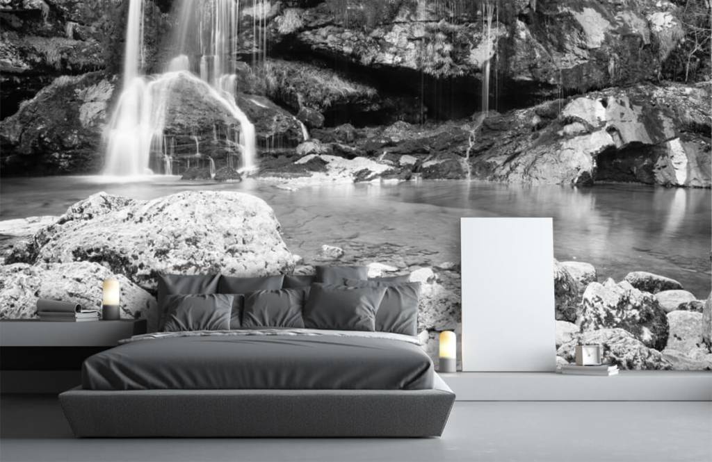 Black and white wallpaper - Waterfall over a stone wall  - Bedroom 3