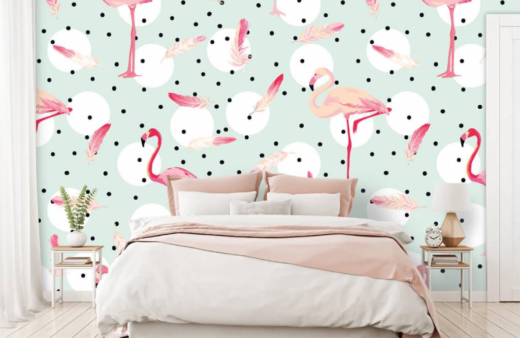 Children's wallpaper - Flamingos and feathers - Children's room 2