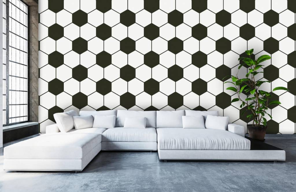 Soccer wallpaper - Black and white geometric polygons - Children's room 5
