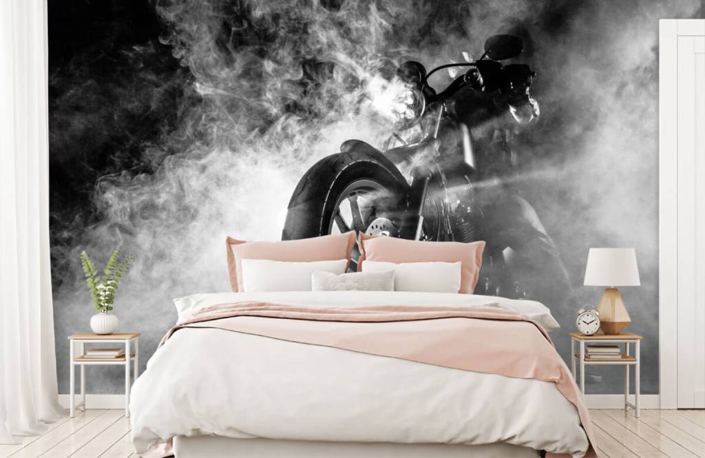 Black and white wallpaper - Engine with smoke - Teenage room 3