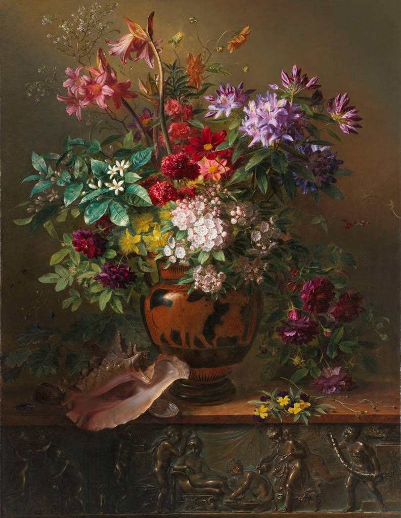 Still life with flowers in a Greek vase