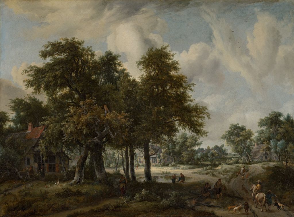 Forest landscape with farmhouses
