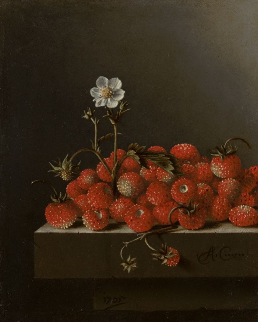 Still life with forest strawberries
