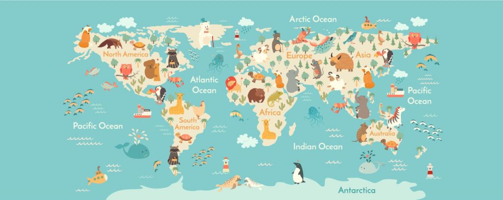 World map with animals