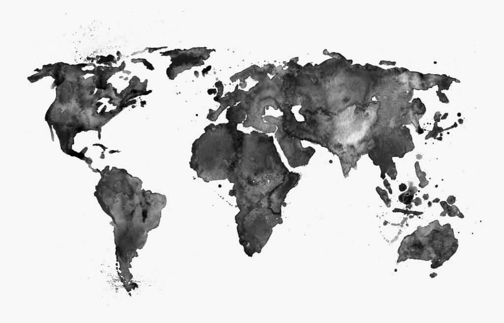 Black world map of watercolor