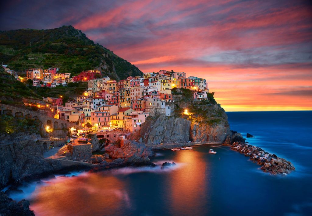 Italian town at sunset