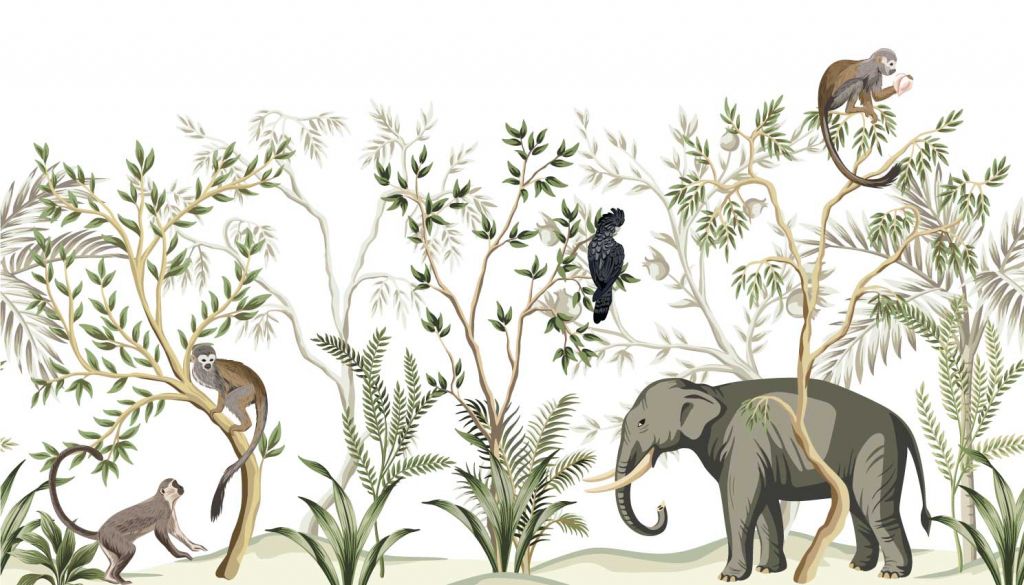 Drawn animals in the jungle