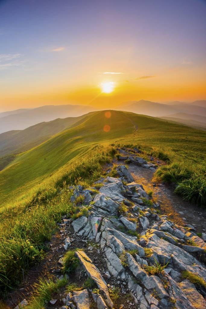 Sunset in a mountainous landscape