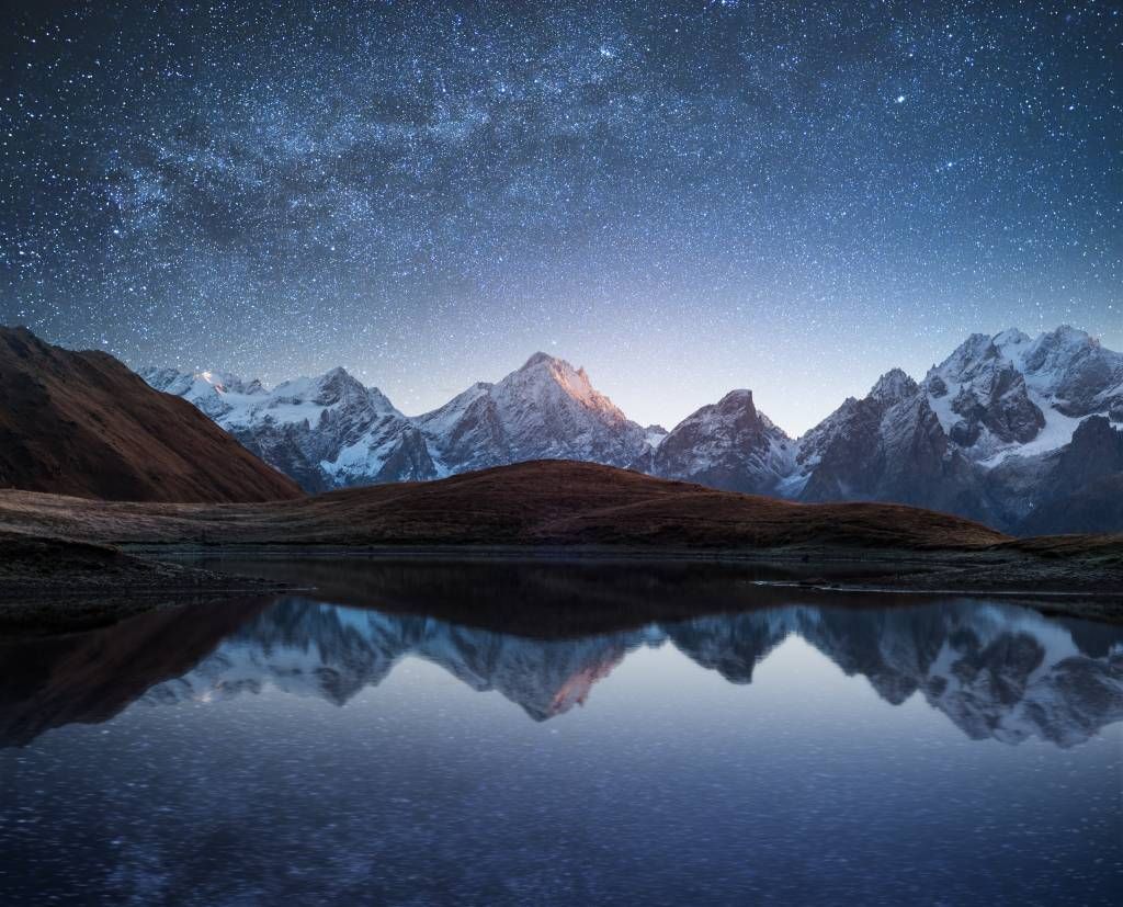 Mountains with snow at night