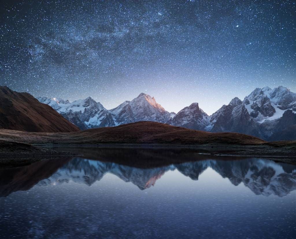 Mountains with snow at night