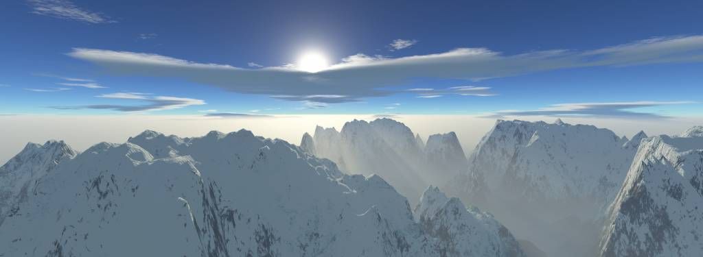 Snowy mountain peaks panorama