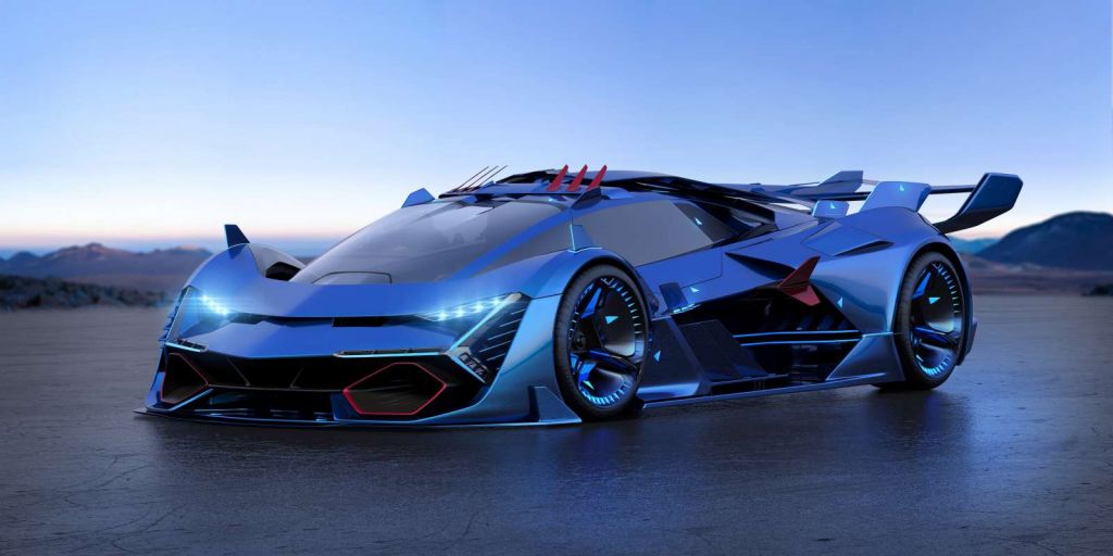 Blauwe hypercar in 3D