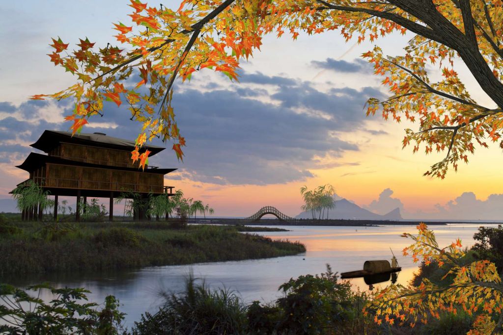 Chinees landschap in de herfst
