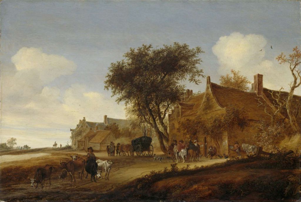 Dorpsherberg met reiswagen