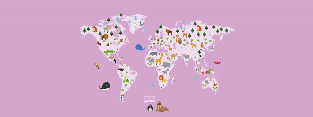 World map for children with pink background