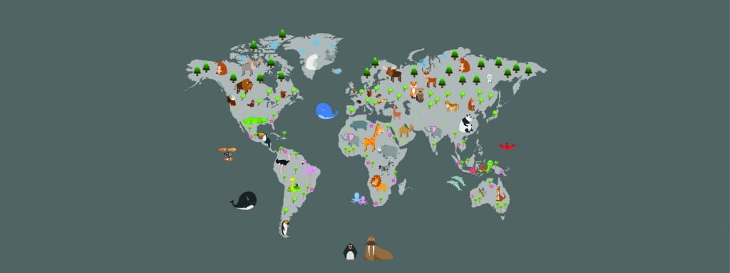 World map for children with grey background