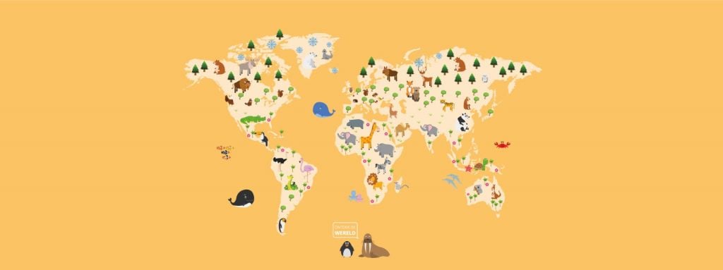 World map for children with yellow background