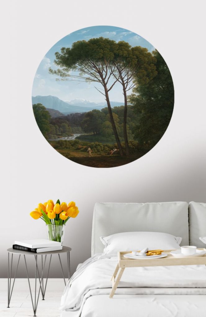 Wallpaper circle Italian landscape pine trees