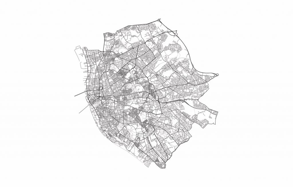 Map of Liverpool, white 