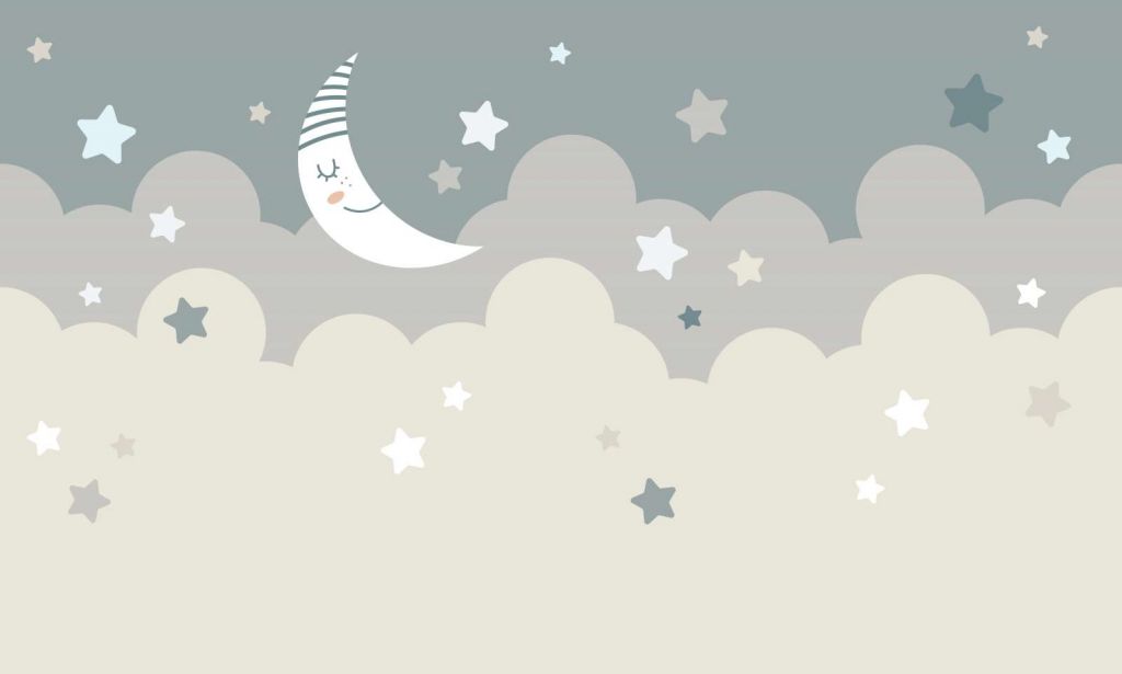 Maan met sterren in de wolken