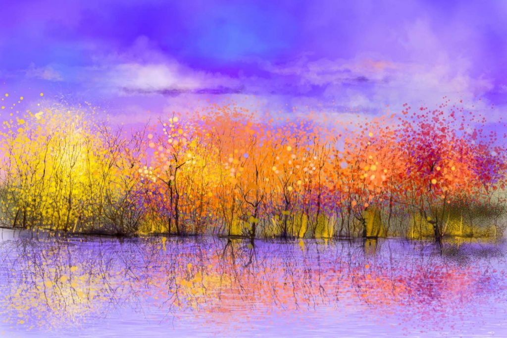 Olieverfschilderij met bomen in de herfst