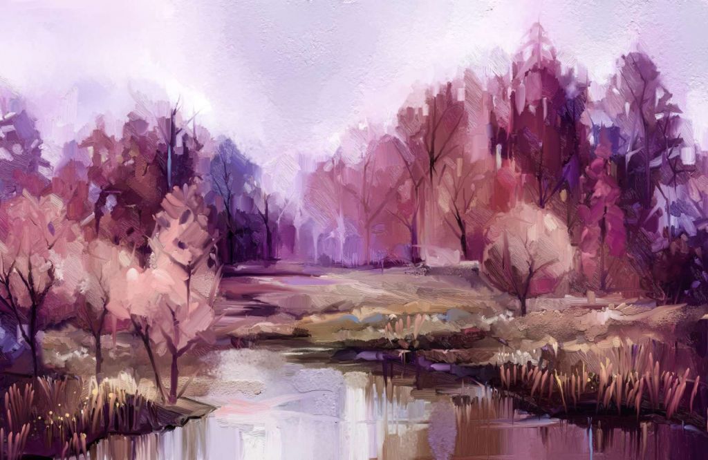 Olieverfschilderij van een prachtig kleurrijk landschap
