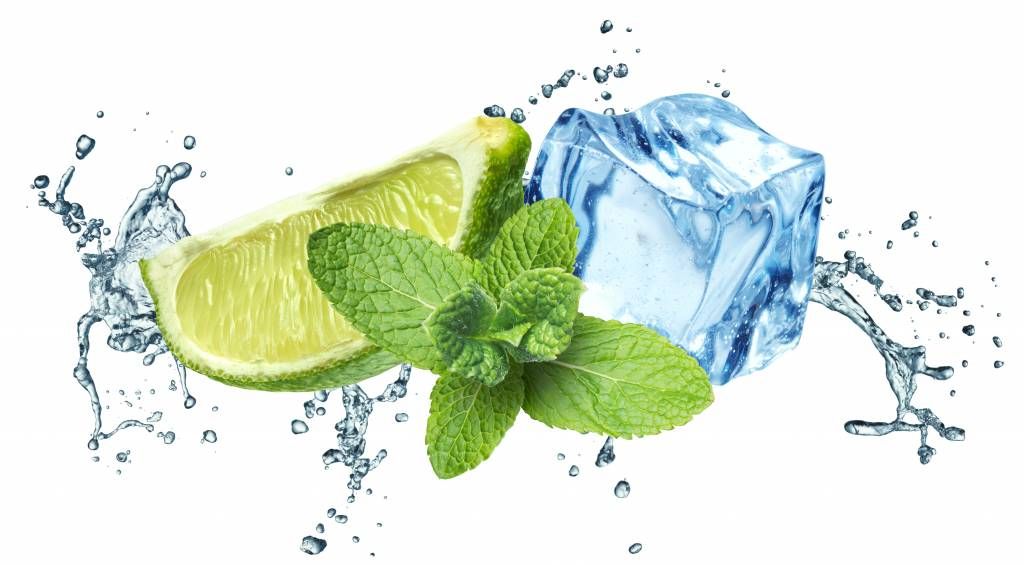 Splashing water with mint and lime