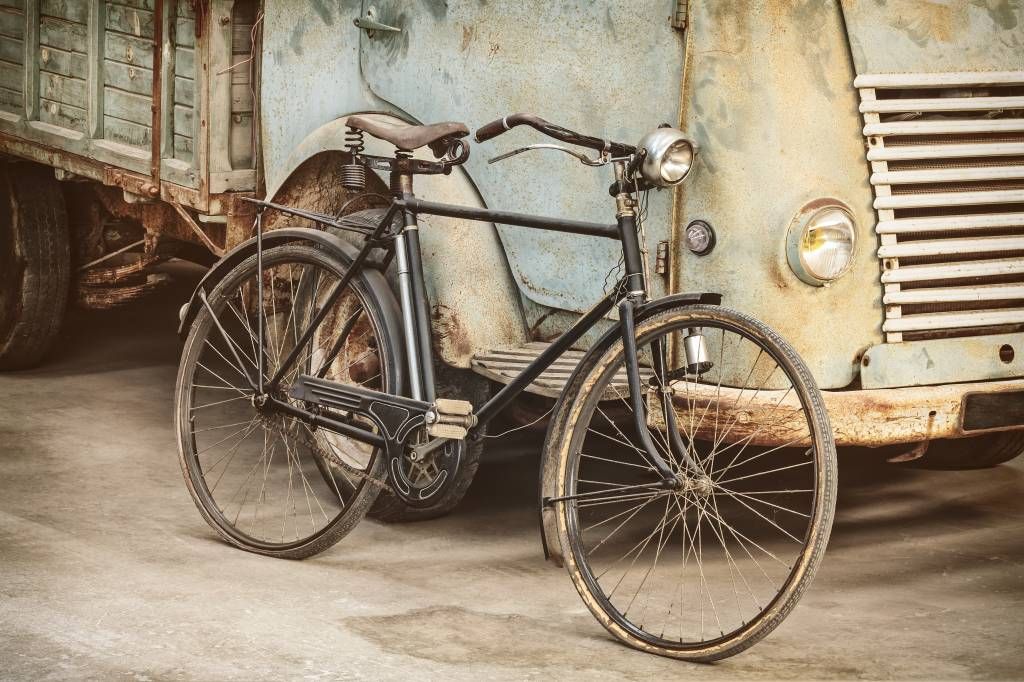 Retro old bike with truck