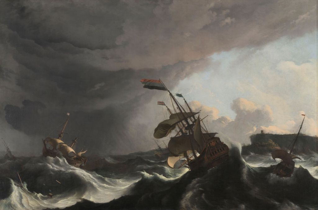 Warships during a storm