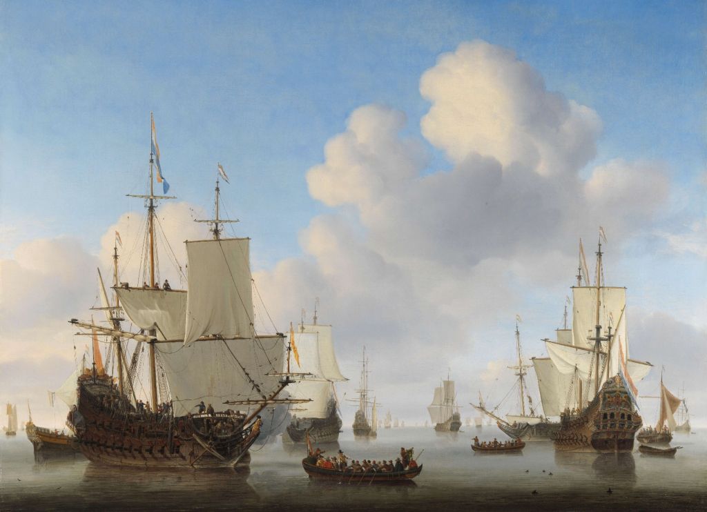 Photo wallpaper Rijksmuseum. Dutch ships on a calm sea.