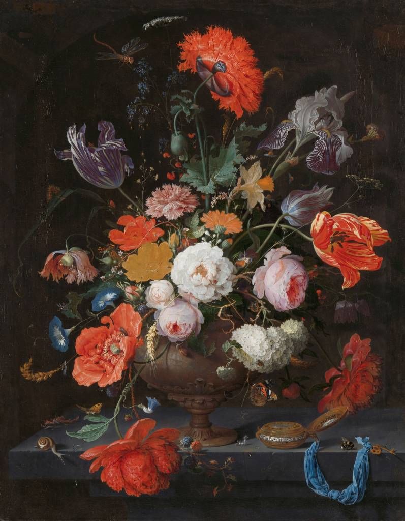 Still life with flowers and a watch