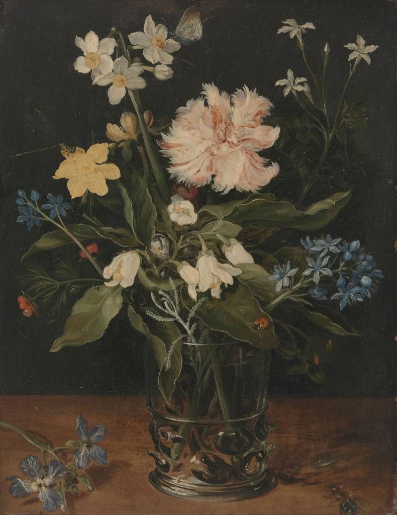 Still life with flowers in a glass
