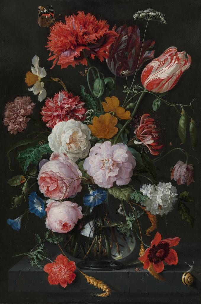 Still life with flowers in a glass vase