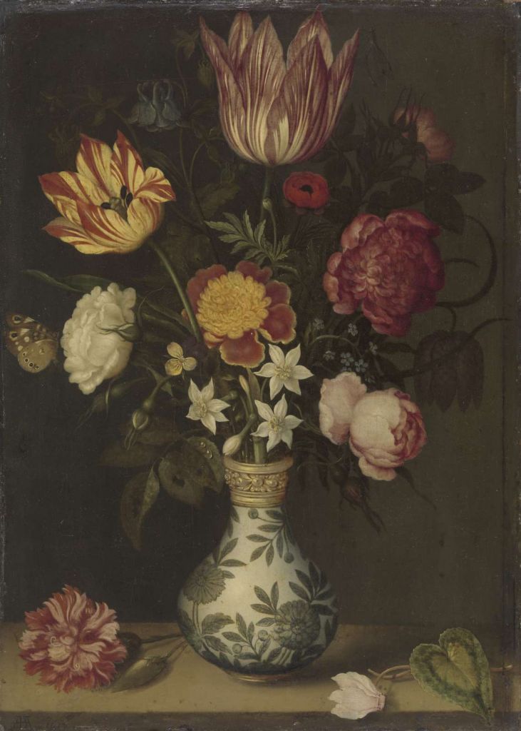 Stilleven met bloemen in een Wan-li vaas