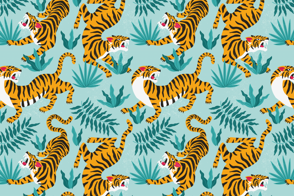 Tijger print met een blauwe achtergrond