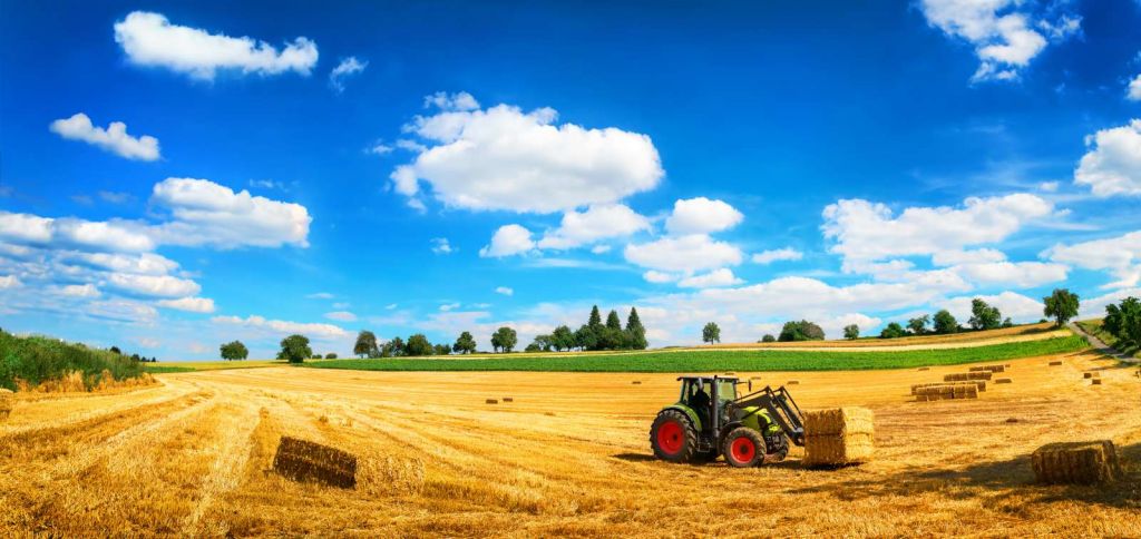 Tractor verplaatst hooibalen