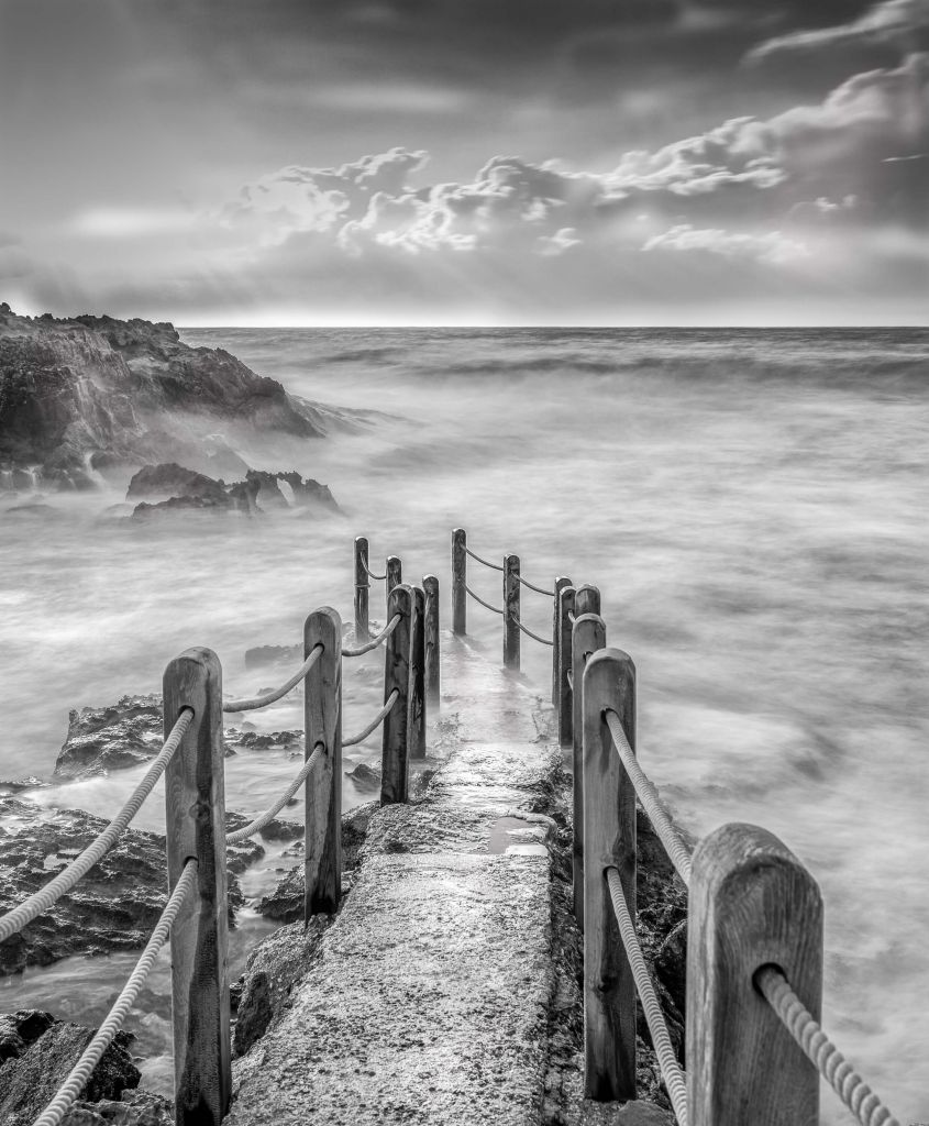 Wooden bridge to fog