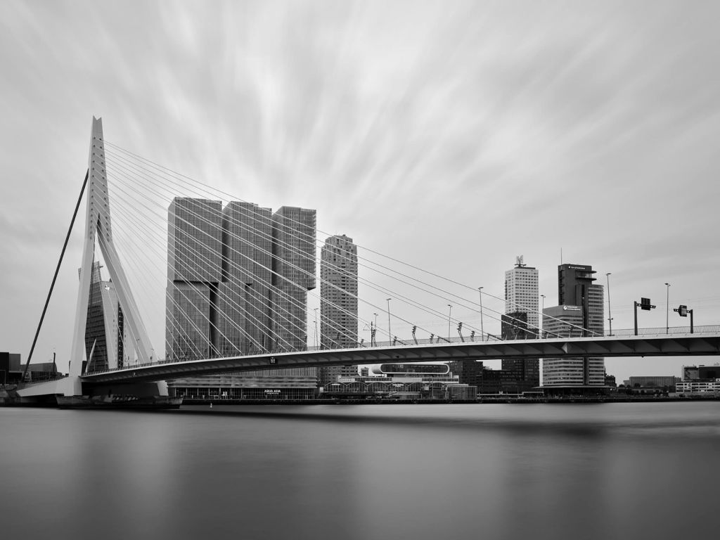 Erasmus bridge black and white