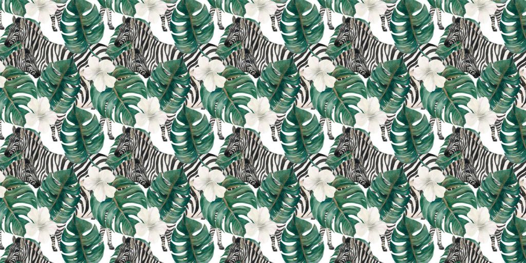 Zebras between the palm leaves