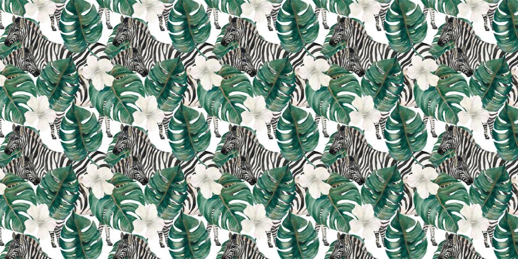 Zebras between the palm leaves