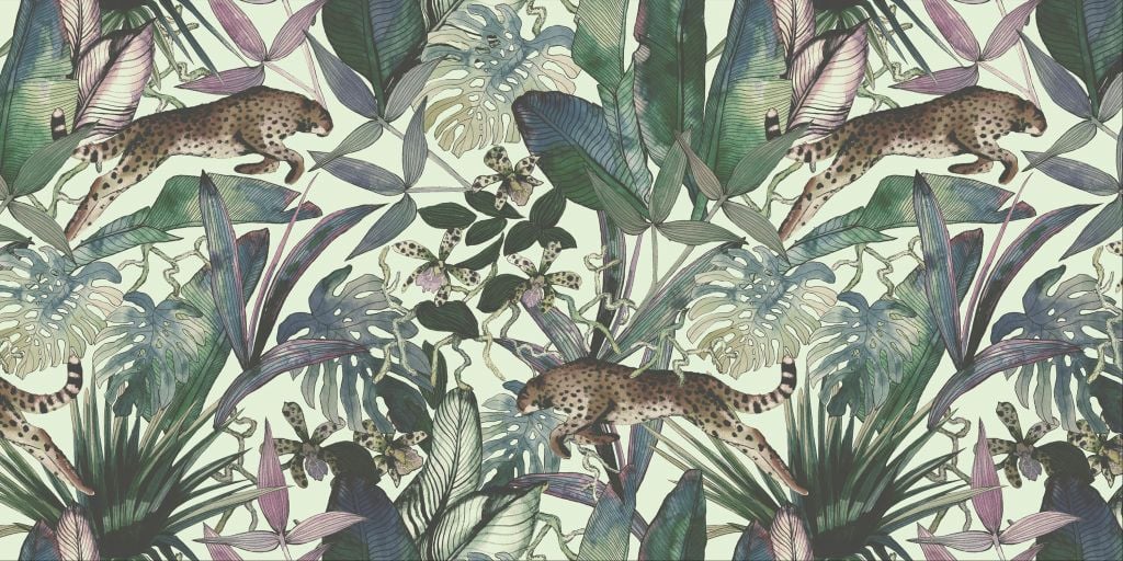 Cheetah between the tropical leaves