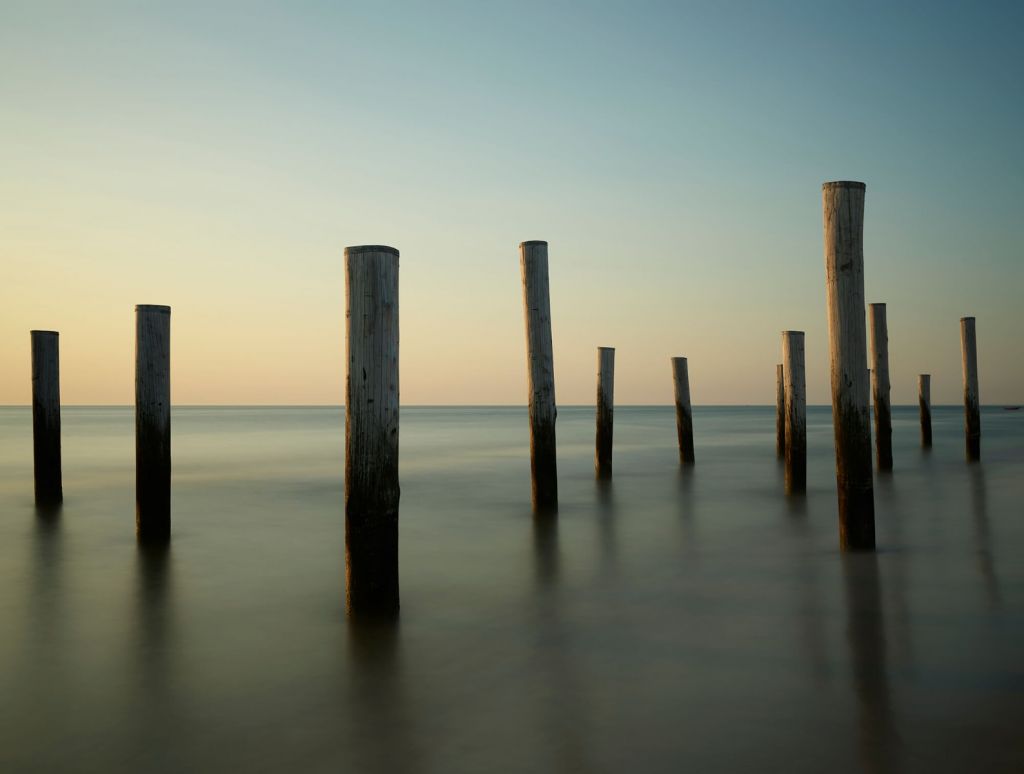 Wooden beach posts