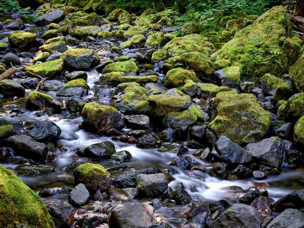 Running water with boulders