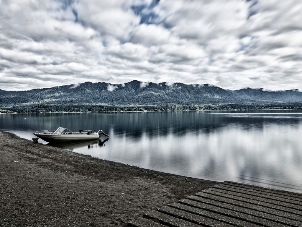 Boat in mountain lake