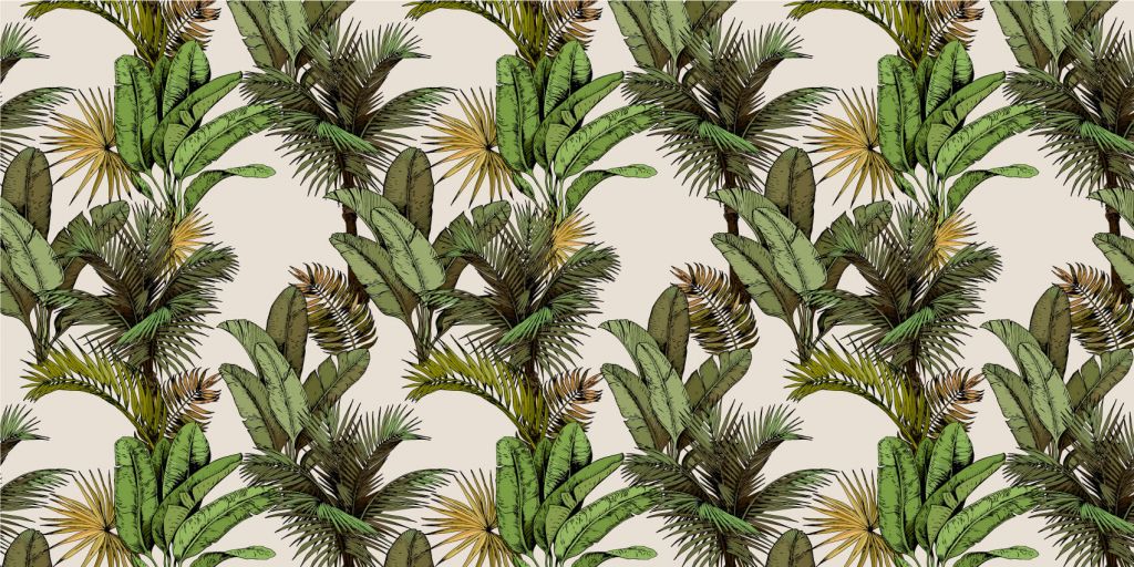 Tropical palm and banana leaves