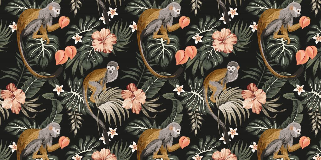 Tropical leaves with monkeys