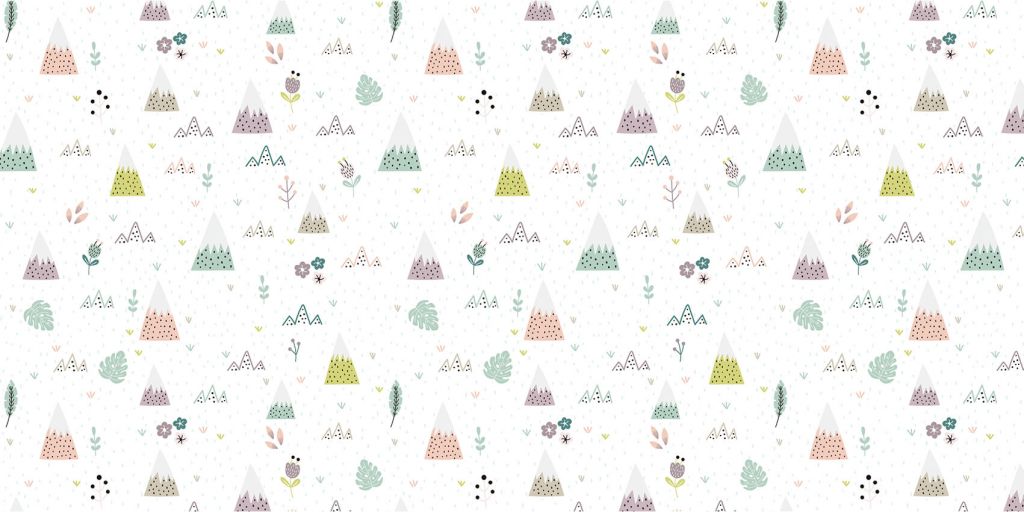 Mountains, plants and flowers pattern